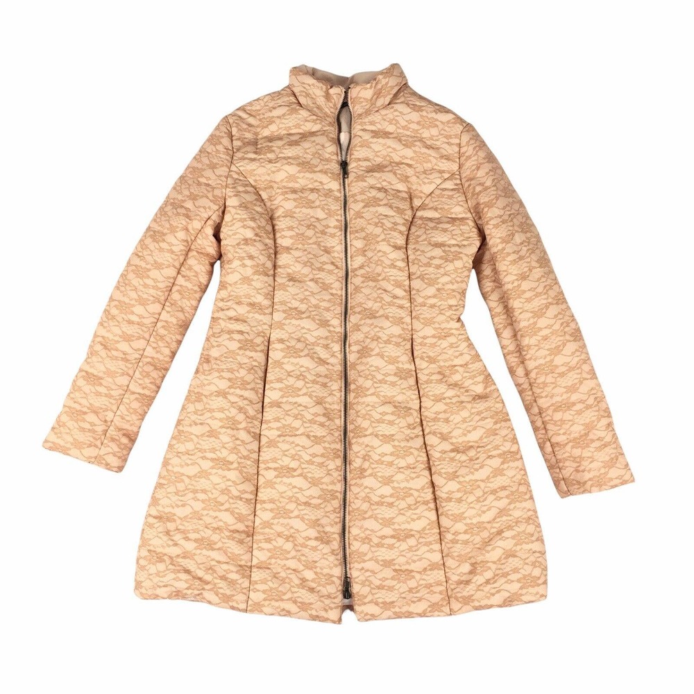 Ark & Co. Lace Covered Puffer Coat Size Medium Womens Peach Pink Parka M